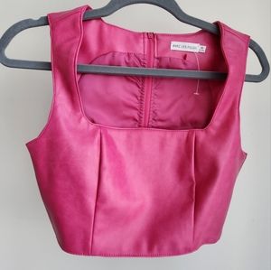 Avec Les Filles Pink Faux Leather Crop Top